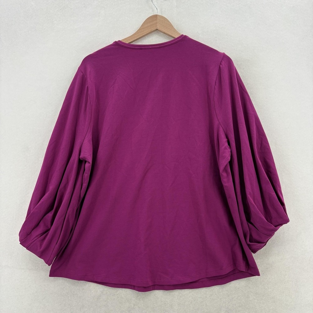 Chico's Shirt Womens 3 Purple V Neck 3/4 Tuck Balloon Sleeve Jersey Top Preppy - Picture 5 of 10